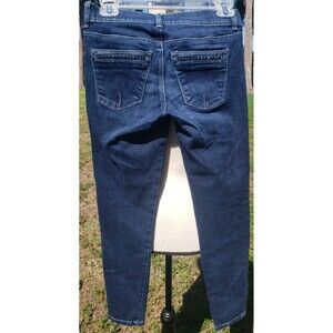 White House Black Market Size 0 Skinny Leg Blue Jeans Dark Wash Studded